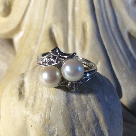 Pearl Bypass Ring 10K White Gold Vintage 1977 - Picture 1 of 7